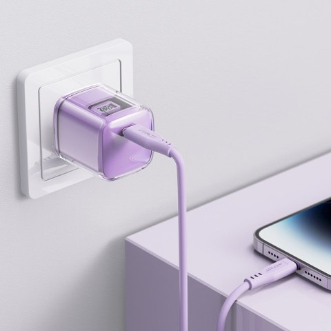 Ładowarka sieciowa z wyświetlaczem PD 30W GaN3 USB-C fioletowa Ładowarka sieciowa z wyświetlaczem PD 30W GaN3 USB-C fioletowa