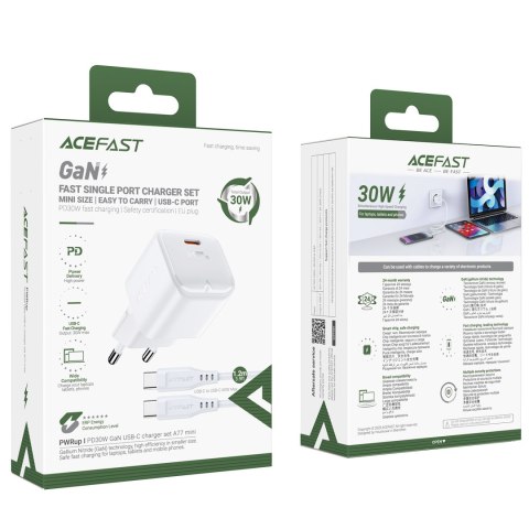 Mini Ładowarka sieciowa PD 30W GaN + kabel USB-C biała Mini Ładowarka sieciowa PD 30W GaN + kabel USB-C biała