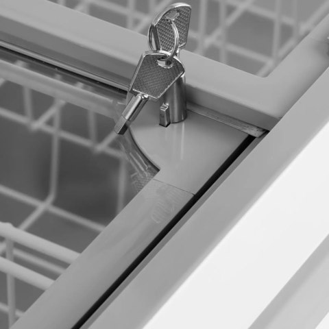 Zamrażarka skrzyniowa przeszklona z zamkiem do mrożonek lodów 450 l 340 W Zamrażarka skrzyniowa przeszklona z zamkiem do mrożonek lodów 450 l 340 W