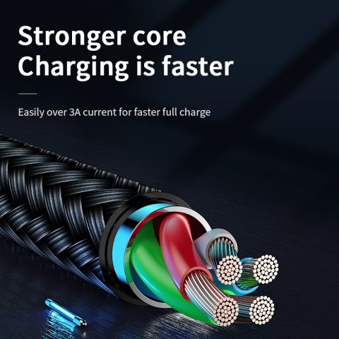 Kabel przewód USB-A - microUSB 3A wskaźnik ładowania 1.2m czarny Kabel przewód USB-A - microUSB 3A wskaźnik ładowania 1.2m czarny