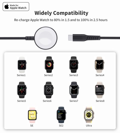 Ładowarka indukcyjna 5W do Apple Watch + kabel USB-C czarna Ładowarka indukcyjna 5W do Apple Watch + kabel USB-C czarna