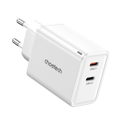 Ładowarka sieciowa GaN 2x USB-C PD 65W biała Ładowarka sieciowa GaN 2x USB-C PD 65W biała
