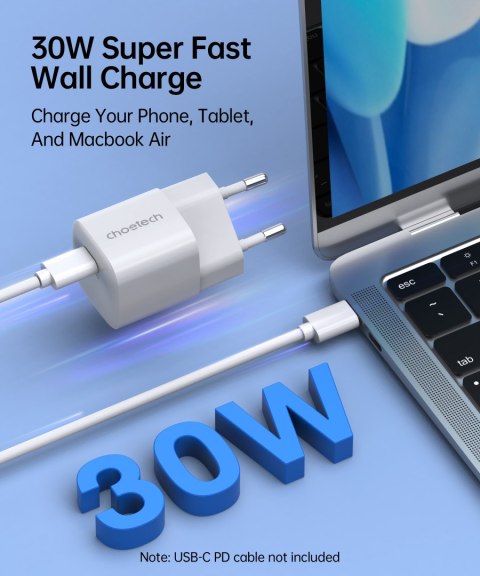 Ładowarka sieciowa GaN USB-C PD 30W biała Ładowarka sieciowa GaN USB-C PD 30W biała