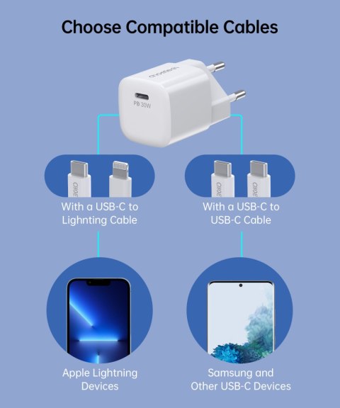 Ładowarka sieciowa GaN USB-C PD 30W biała Ładowarka sieciowa GaN USB-C PD 30W biała