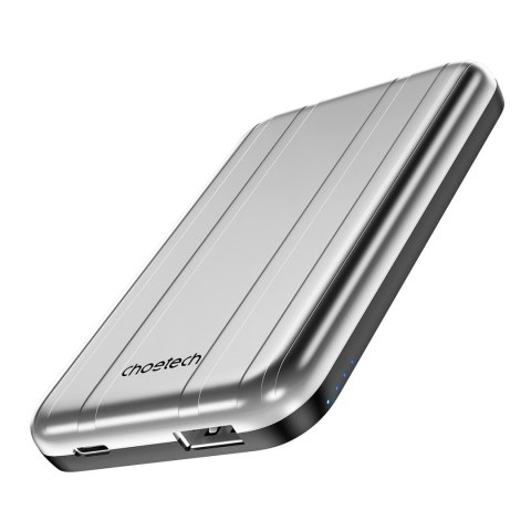 Mały lekki powerbank indukcyjny 5000mAh MagSafe USB-A USB-C srebrny Mały lekki powerbank indukcyjny 5000mAh MagSafe USB-A USB-C srebrny