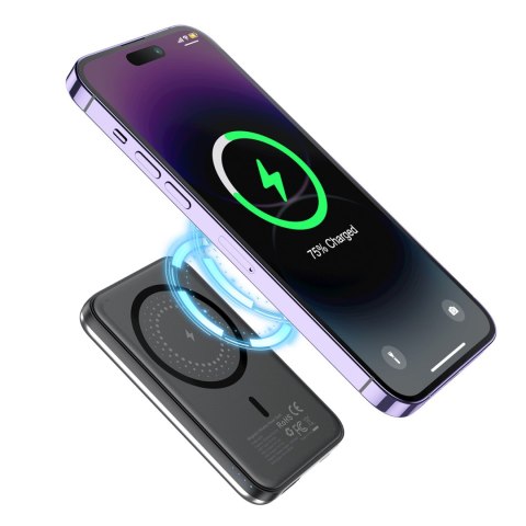 Mały lekki powerbank indukcyjny 5000mAh MagSafe USB-A USB-C srebrny Mały lekki powerbank indukcyjny 5000mAh MagSafe USB-A USB-C srebrny