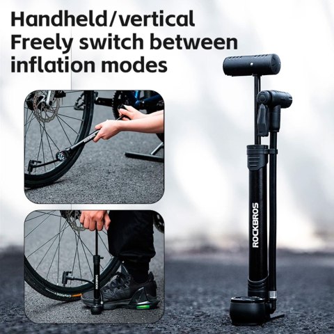 Pompka rowerowa ręczna z manomentrem 8 bar - czarna Pompka rowerowa ręczna z manomentrem 8 bar - czarna