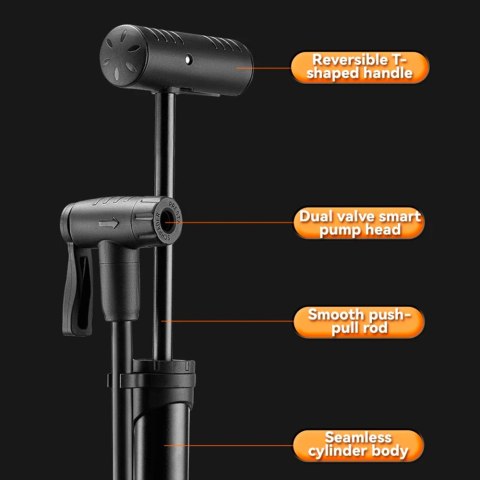Pompka rowerowa ręczna z manomentrem 8 bar - czarna Pompka rowerowa ręczna z manomentrem 8 bar - czarna