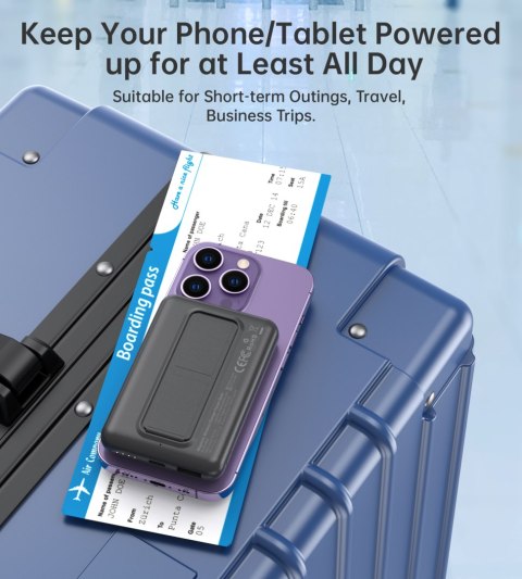 Powerbank 10000mAh bezprzewodowy MagSafe USB-A USB-C funkcja podstawki czarny Powerbank 10000mAh bezprzewodowy MagSafe USB-A USB-C funkcja podstawki czarny