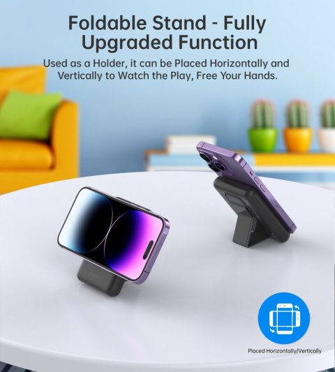 Powerbank 10000mAh bezprzewodowy MagSafe USB-A USB-C funkcja podstawki czarny Powerbank 10000mAh bezprzewodowy MagSafe USB-A USB-C funkcja podstawki czarny