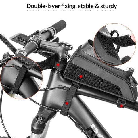 Sakwa torba rowerowa na ramę z pokrowcem na telefon nawigację czarna Sakwa torba rowerowa na ramę z pokrowcem na telefon nawigację czarna