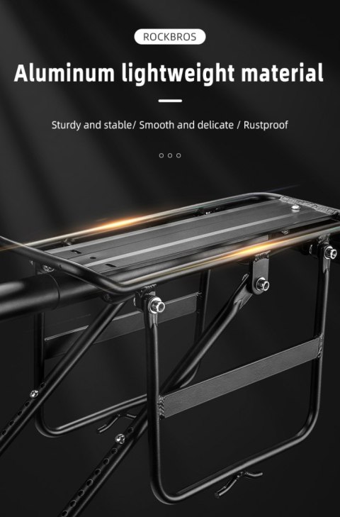 Wytrzymały bagażnik rowerowy z półką i funkcją siodełka i lampką tylną LED czarny Wytrzymały bagażnik rowerowy z półką i funkcją siodełka i lampką tylną LED czarny