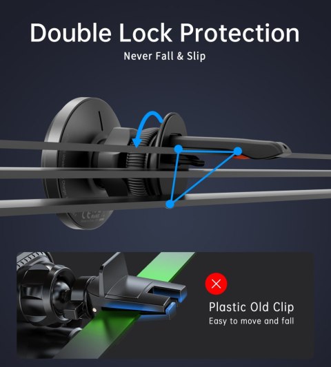 Uchwyt samochodowy z ładowaniem bezprzewodowym 15W na kratkę wentylacyjną - czarny Uchwyt samochodowy z ładowaniem bezprzewodowym 15W na kratkę wentylacyjną - czarny