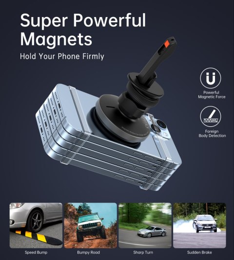 Uchwyt samochodowy z ładowaniem bezprzewodowym 15W na kratkę wentylacyjną - czarny Uchwyt samochodowy z ładowaniem bezprzewodowym 15W na kratkę wentylacyjną - czarny