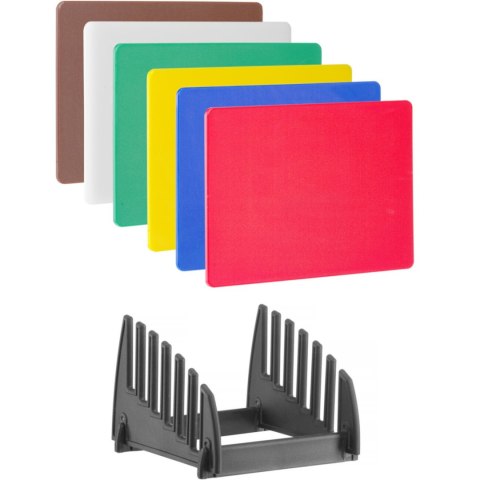 Zestaw 6 desek do krojenia ze stojakiem 450 x 300 x 10 mm Zestaw 6 desek do krojenia ze stojakiem 450 x 300 x 10 mm