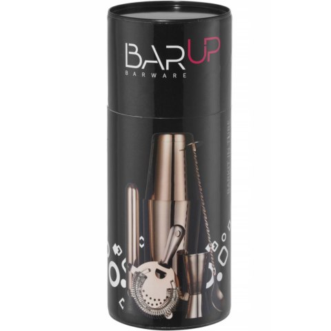 Zestaw barmański w tubie shaker jigger sitko muddler łyżka - miedziany Zestaw barmański w tubie shaker jigger sitko muddler łyżka - miedziany