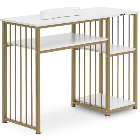 Biurko kosmetyczne do manicure z podpórką na dłonie 110 x 46 cm - biało złote Biurko kosmetyczne do manicure z podpórką na dłonie 110 x 46 cm - biało złote
