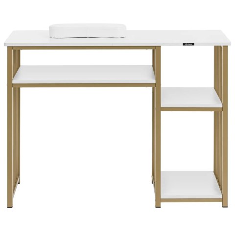 Biurko kosmetyczne do manicure z podpórką na dłonie 110 x 46 cm - biało złote Biurko kosmetyczne do manicure z podpórką na dłonie 110 x 46 cm - biało złote