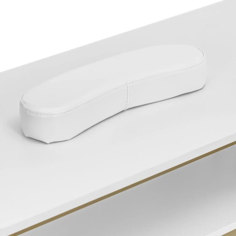 Biurko kosmetyczne do manicure z podpórką na dłonie 110 x 46 cm - biało złote Biurko kosmetyczne do manicure z podpórką na dłonie 110 x 46 cm - biało złote