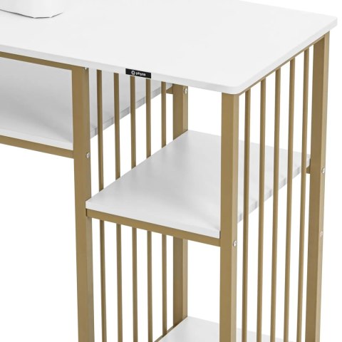 Biurko kosmetyczne do manicure z podpórką na dłonie 110 x 46 cm - biało złote Biurko kosmetyczne do manicure z podpórką na dłonie 110 x 46 cm - biało złote