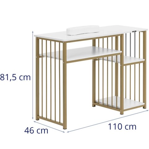 Biurko kosmetyczne do manicure z podpórką na dłonie 110 x 46 cm - biało złote Biurko kosmetyczne do manicure z podpórką na dłonie 110 x 46 cm - biało złote