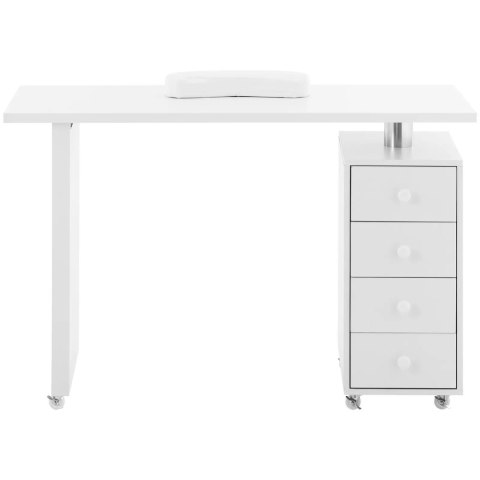 Biurko kosmetyczne do manicure z podpórka na dłonie 4 szuflady 119 x 45 cm - białe Biurko kosmetyczne do manicure z podpórka na dłonie 4 szuflady 119 x 45 cm - białe