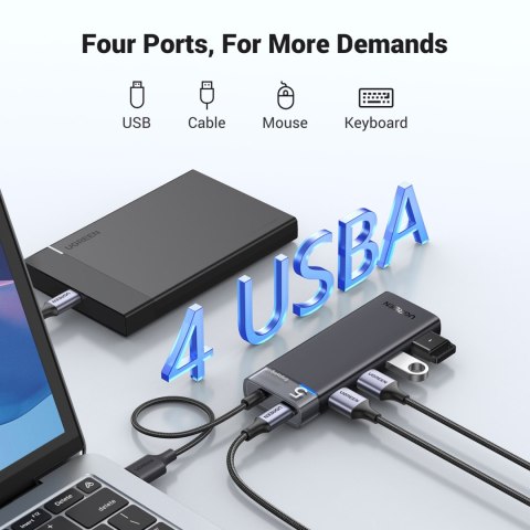 HUB adapter rozdzielacz portów 4x USB-A 3.0 i kablem zasilającym USB-A czarny HUB adapter rozdzielacz portów 4x USB-A 3.0 i kablem zasilającym USB-A czarny