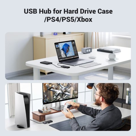 HUB adapter rozdzielacz portów 4x USB-A 3.0 i kablem zasilającym USB-A czarny HUB adapter rozdzielacz portów 4x USB-A 3.0 i kablem zasilającym USB-A czarny