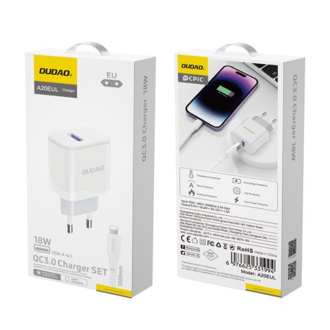 Ładowarka sieciowa USB-A 18W z kablem do iPhone USB-A - Lightning biała Ładowarka sieciowa USB-A 18W z kablem do iPhone USB-A - Lightning biała