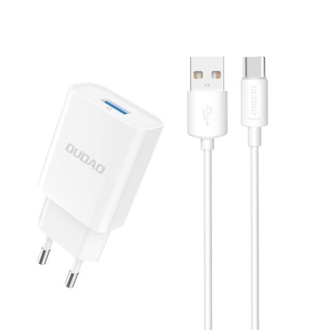 Ładowarka sieciowa USB-A 2.1A 10W z kablem USB-A - USB-C biała Ładowarka sieciowa USB-A 2.1A 10W z kablem USB-A - USB-C biała
