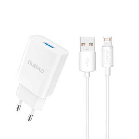Ładowarka sieciowa USB-A 2.1A 10W z kablem do iPhone USB-A - Lightning biała Ładowarka sieciowa USB-A 2.1A 10W z kablem do iPhone USB-A - Lightning biała