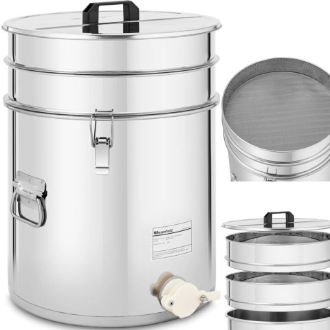 Odstojnik do miodu z sitkiem pokrywką i zaworem STAL 30 l Odstojnik do miodu z sitkiem pokrywką i zaworem STAL 30 l