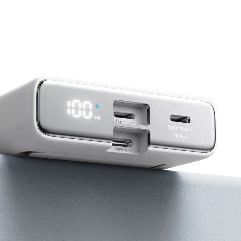 Powerbank magnetyczny 10000mAh 20W z podstawką + kabel Lightning - USB-C biały Powerbank magnetyczny 10000mAh 20W z podstawką + kabel Lightning - USB-C biały
