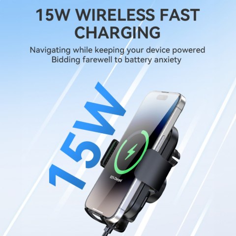 Uchwyt na telefon z ładowarką indukcyjną 15W na deskę rozdzielczą samochodu czarny Uchwyt na telefon z ładowarką indukcyjną 15W na deskę rozdzielczą samochodu czarny