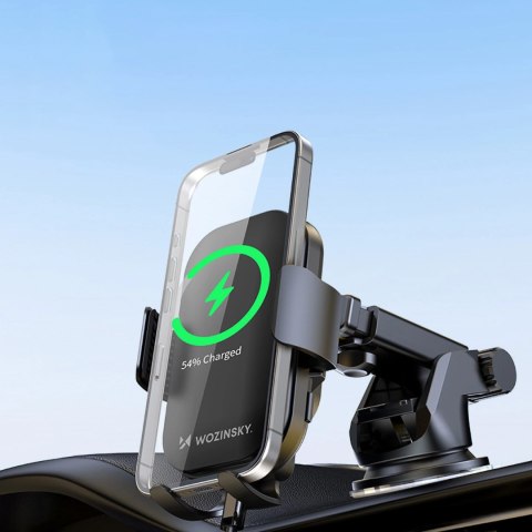 Uchwyt na telefon z ładowarką indukcyjną 15W na deskę rozdzielczą samochodu czarny Uchwyt na telefon z ładowarką indukcyjną 15W na deskę rozdzielczą samochodu czarny