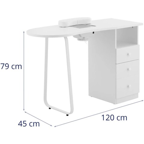 Biurko kosmetyczne do manicure z pochłaniaczem pyłu 120 x 45 cm - białe Biurko kosmetyczne do manicure z pochłaniaczem pyłu 120 x 45 cm - białe