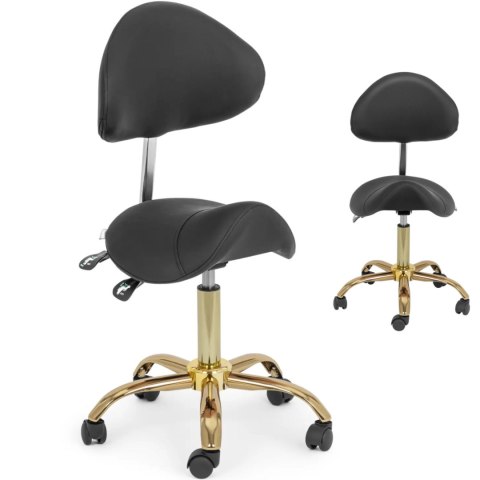 Krzesło kosmetyczne siodłowe z oparciem regulowane MANNHEIM czarno-złote Krzesło kosmetyczne siodłowe z oparciem regulowane MANNHEIM czarno-złote
