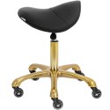 Taboret stołek kosmetyczny siodłowy na kółkach do 150 kg YORK - czarno złoty Taboret stołek kosmetyczny siodłowy na kółkach do 150 kg YORK - czarno złoty