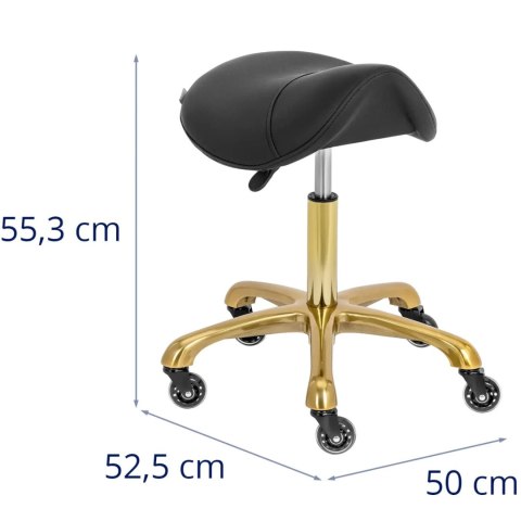 Taboret stołek kosmetyczny siodłowy na kółkach do 150 kg YORK - czarno złoty Taboret stołek kosmetyczny siodłowy na kółkach do 150 kg YORK - czarno złoty