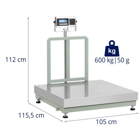 Waga platformowa z drukarką etykiet LCD 100 x 100 cm 600 kg / 50 g Waga platformowa z drukarką etykiet LCD 100 x 100 cm 600 kg / 50 g