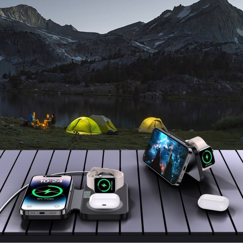 3w1 Ładowarka indukcyjna dla Apple i Samsung + funkcja stojaka - czarna 3w1 Ładowarka indukcyjna dla Apple i Samsung + funkcja stojaka - czarna