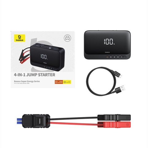 4w1 Jump starter 600A z latarką powerbankiem 6000mAh kompresorem Super Energy - czarny 4w1 Jump starter 600A z latarką powerbankiem 6000mAh kompresorem Super Energy - czarny