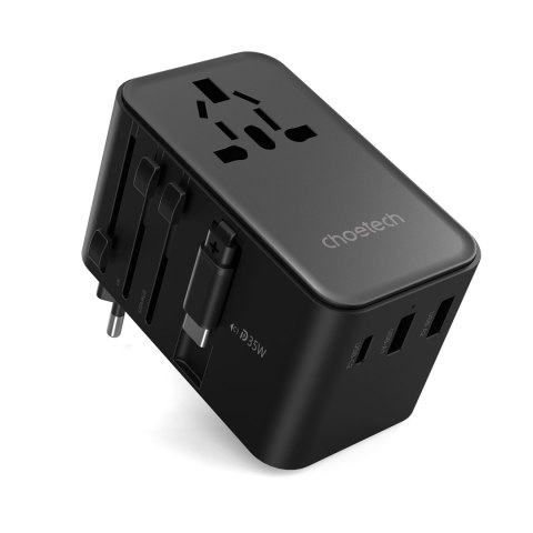 Adapter ładowarka podróżna 35W EU / US / AUS / UK z wbudowanym kablem USB-C - czarny Adapter ładowarka podróżna 35W EU / US / AUS / UK z wbudowanym kablem USB-C - czarny