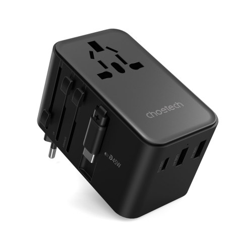 Adapter ładowarka podróżna 45W EU / US / AUS / UK z wbudowanym kablem USB-C - czarny Adapter ładowarka podróżna 45W EU / US / AUS / UK z wbudowanym kablem USB-C - czarny