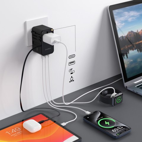 Adapter ładowarka podróżna 45W EU / US / AUS / UK z wbudowanym kablem USB-C - czarny Adapter ładowarka podróżna 45W EU / US / AUS / UK z wbudowanym kablem USB-C - czarny