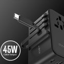 Adapter ładowarka podróżna 45W EU / US / AUS / UK z wbudowanym kablem USB-C - czarny Adapter ładowarka podróżna 45W EU / US / AUS / UK z wbudowanym kablem USB-C - czarny