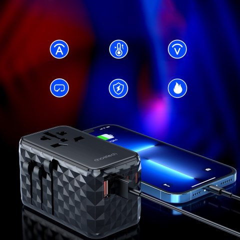 Adapter ładowarka podróżna EU / US / AUS / UK 2x USB-C 2x USB-A 100W - czarny Adapter ładowarka podróżna EU / US / AUS / UK 2x USB-C 2x USB-A 100W - czarny