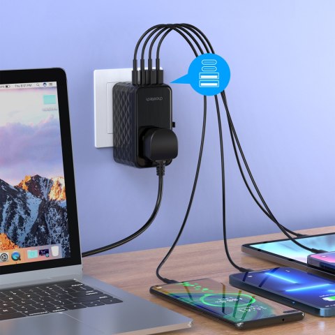 Adapter ładowarka podróżna EU / US / AUS / UK 2x USB-C 2x USB-A 100W - czarny Adapter ładowarka podróżna EU / US / AUS / UK 2x USB-C 2x USB-A 100W - czarny