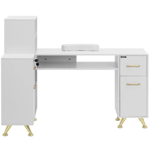 Biurko kosmetyczne do manicure 2 szuflady 2 szafki - biało złote Biurko kosmetyczne do manicure 2 szuflady 2 szafki - biało złote