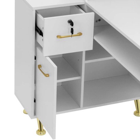 Biurko kosmetyczne do manicure 2 szuflady 2 szafki - biało złote Biurko kosmetyczne do manicure 2 szuflady 2 szafki - biało złote